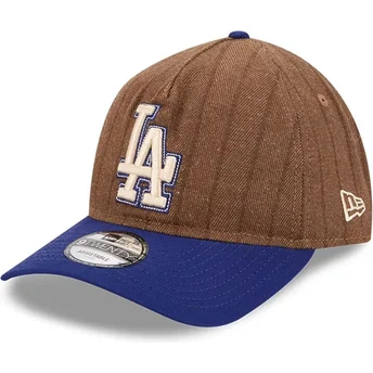 Cappellino curvo marrone e blu regolabile 9TWENTY A Frame Wool Pinstripe di Los Angeles Dodgers MLB di New Era