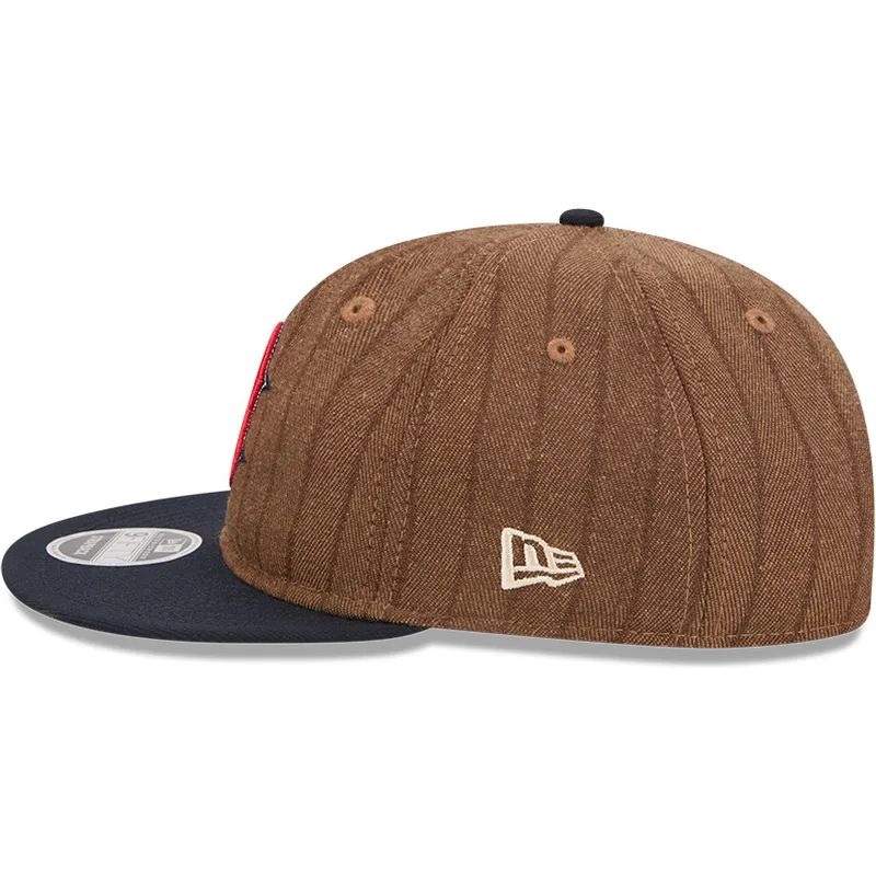cappello-piatto-marrone-e-blu-navy-regolabile-9fifty-retro-crown-wool-pinstripe-di-boston-red-sox-mlb-di-new-era