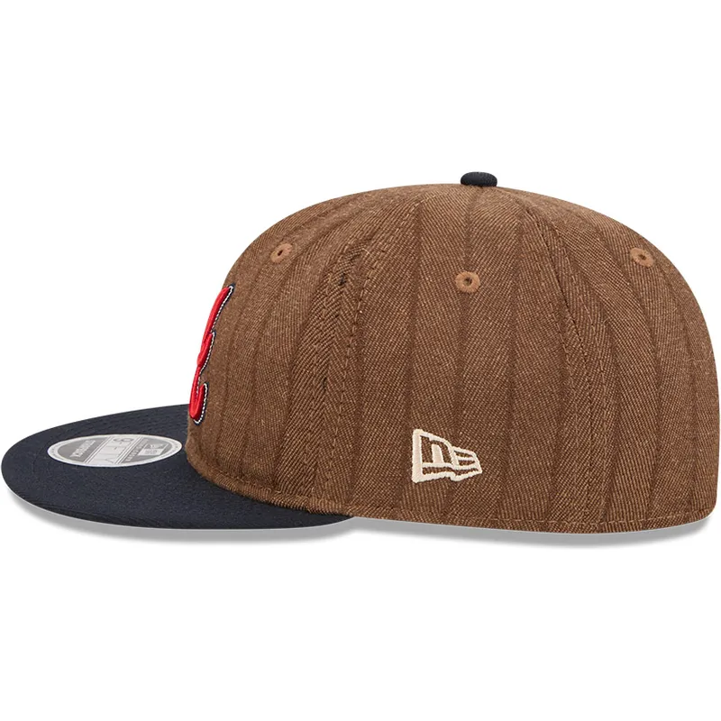 cappello-piatto-marrone-e-blu-navy-regolabile-9fifty-retro-crown-wool-pinstripe-di-atlanta-braves-mlb-di-new-era