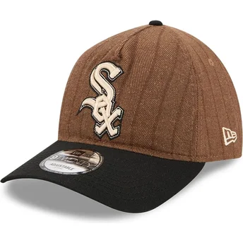 Cappellino curvo marrone e nero regolabile 9TWENTY A Frame Wool Pinstripe dei Chicago White Sox MLB di New Era