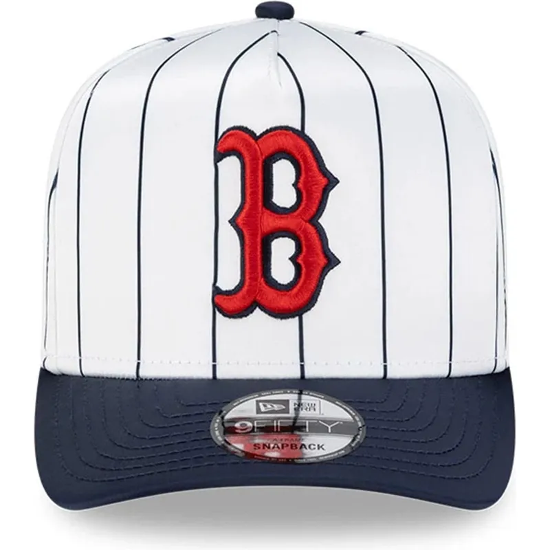 cappellino-visiera-curva-bianco-e-blu-marino-snapback-9fifty-a-frame-satin-pinstripe-di-boston-red-sox-mlb-di-new-era