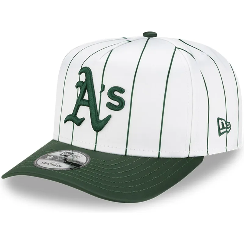cappellino-curvo-bianco-e-verde-snapback-9fifty-a-frame-satin-pinstripe-di-oakland-athletics-mlb-di-new-era