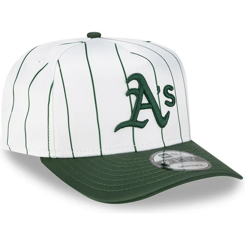 cappellino-curvo-bianco-e-verde-snapback-9fifty-a-frame-satin-pinstripe-di-oakland-athletics-mlb-di-new-era