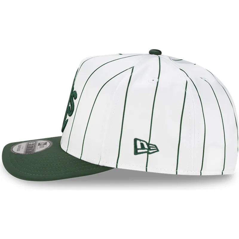 cappellino-curvo-bianco-e-verde-snapback-9fifty-a-frame-satin-pinstripe-di-oakland-athletics-mlb-di-new-era