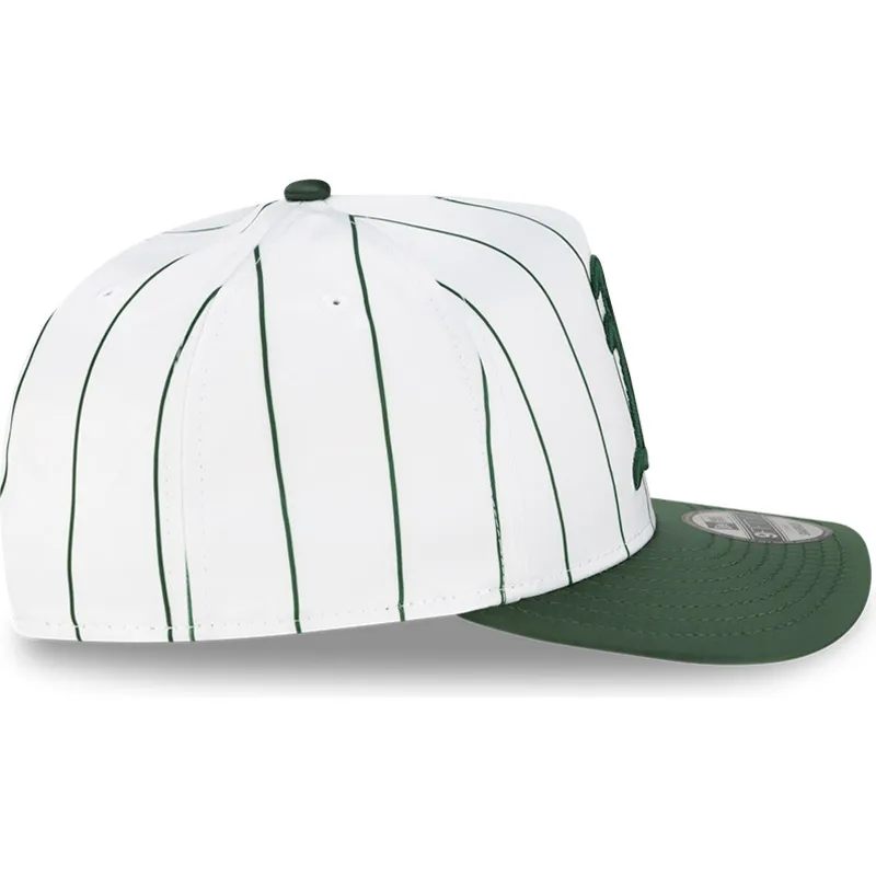 cappellino-curvo-bianco-e-verde-snapback-9fifty-a-frame-satin-pinstripe-di-oakland-athletics-mlb-di-new-era