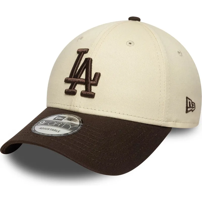 cappellino-visiera-curva-beige-e-marrone-regolabile-9forty-side-patch-di-los-angeles-dodgers-mlb-di-new-era
