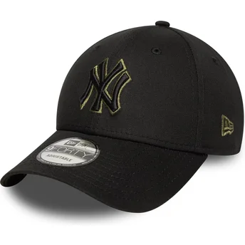 Cappellino curvo nero regolabile con logo verde 9FORTY Outline di New York Yankees MLB di New Era