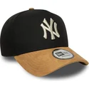 cappellino-curvo-nero-e-marrone-snapback-9forty-e-frame-suede-visor-di-new-york-yankees-mlb-di-new-era