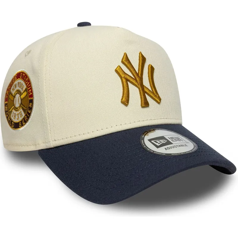 cappellino-curvo-beige-e-blu-marino-snapback-9forty-e-frame-world-series-patch-di-new-york-yankees-mlb-di-new-era