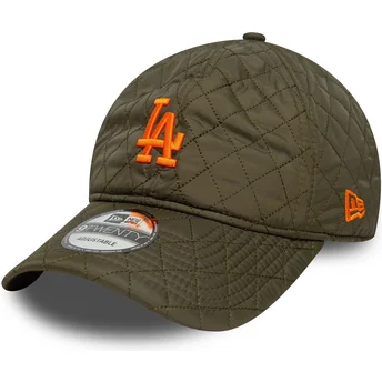 Cappellino visiera curva verde regolabile con logo arancione 9TWENTY Quilted di Los Angeles Dodgers MLB di New Era