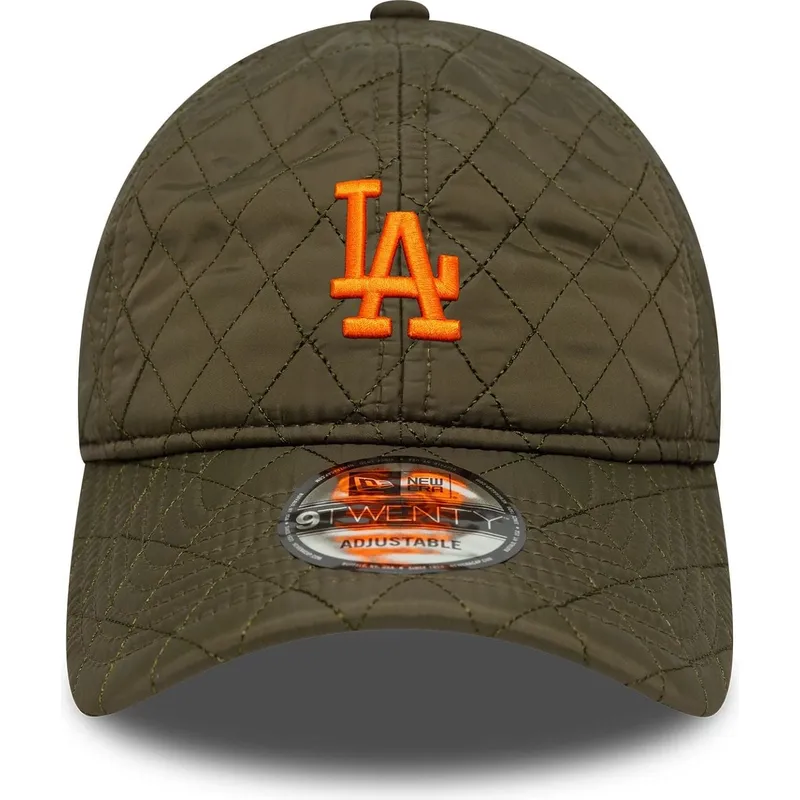 cappellino-visiera-curva-verde-regolabile-con-logo-arancione-9twenty-quilted-di-los-angeles-dodgers-mlb-di-new-era