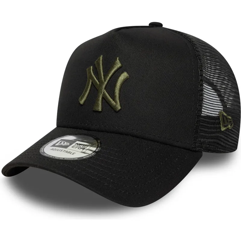 cappello-trucker-nero-con-logo-verde-a-frame-league-essential-dei-new-york-yankees-mlb-di-new-era