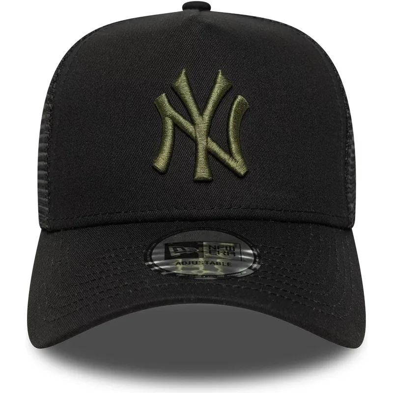 cappello-trucker-nero-con-logo-verde-a-frame-league-essential-dei-new-york-yankees-mlb-di-new-era