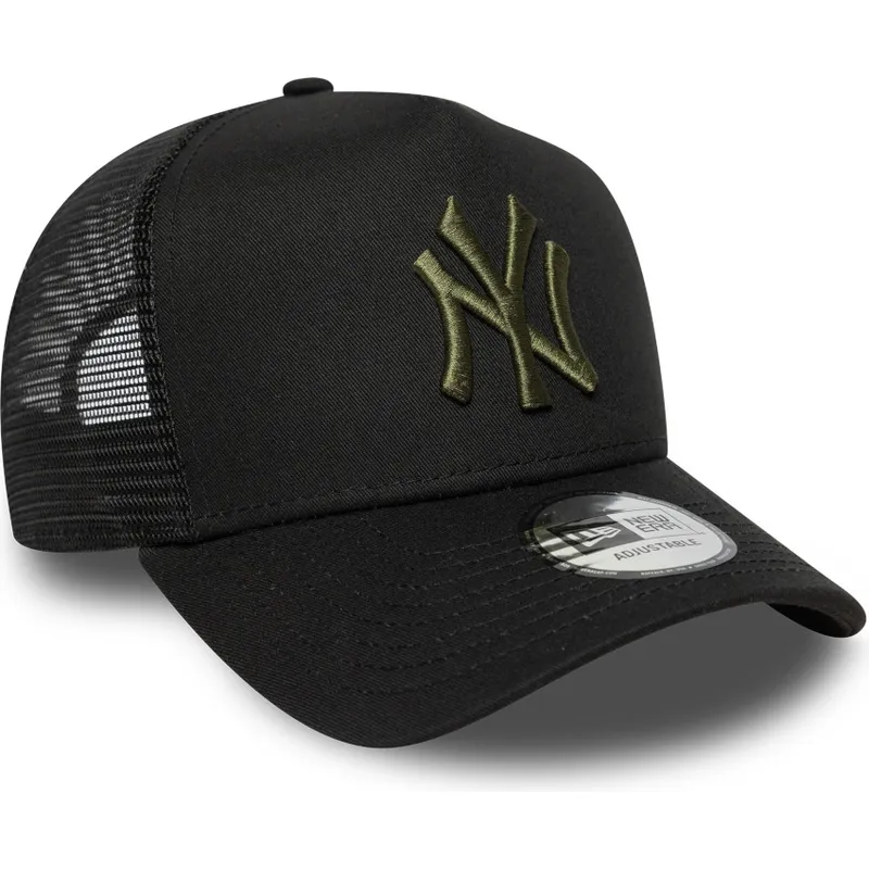 cappello-trucker-nero-con-logo-verde-a-frame-league-essential-dei-new-york-yankees-mlb-di-new-era
