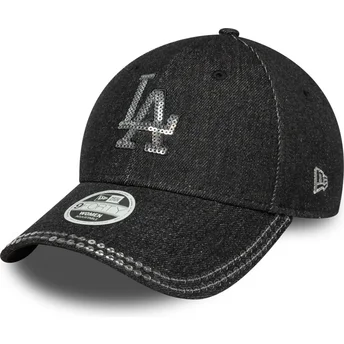 Cappellino curvo nero regolabile da donna 9FORTY Sequin Denim dei Los Angeles Dodgers MLB di New Era