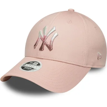 Cappellino curvo rosa regolabile da donna 9FORTY Logo Metallico dei New York Yankees MLB di New Era