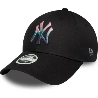 Cappellino curvo nero regolabile da donna 9FORTY Metallic Logo dei New York Yankees MLB di New Era