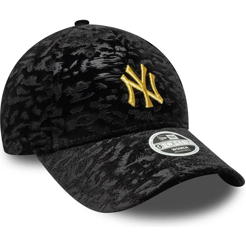 cappellino-con-visiera-curva-nero-regolabile-da-donna-con-logo-giallo-9forty-leo-velour-metallic-di-new-york-yankees-mlb-di-new-
