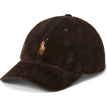 Berretto curvo marrone scuro regolabile Classic Sport in velluto a coste di Polo Ralph Lauren