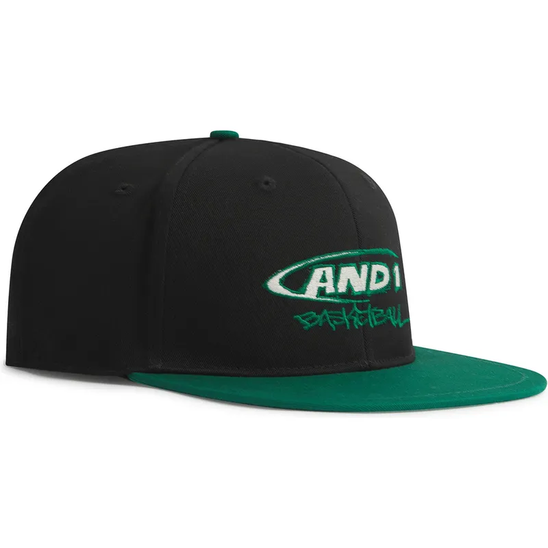 cappello-piatto-nero-e-verde-snapback-graffiti-logo-di-and1