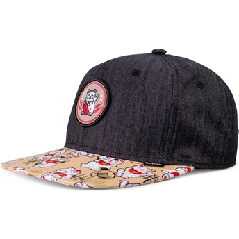 Cappellino piatto nero e multicolore snapback per bambino Lucky Cat Linen Rev di Djinns