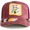cappello-trucker-rosso-gatto-lucky-maneki-neko-happy-thoughts-the-farm-di-goorin-bros