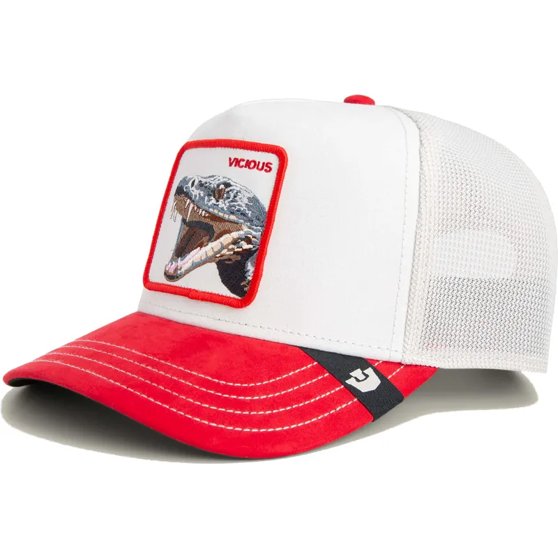 cappellino-trucker-bianco-e-rosso-serpente-vicious-suede-snake-suede-truckers-the-farm-di-goorin-bros