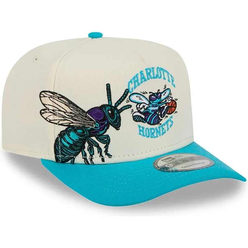 cappellino-visiera-curva-beige-e-blu-snapback-9fifty-a-frame-precurved-hardwood-classics-di-charlotte-hornets-nba-di-new-era