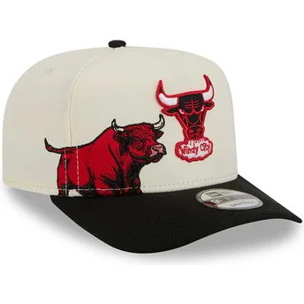 Cappellino curvo beige e nero snapback 9FIFTY A Frame Precurved Hardwood Classics di Chicago Bulls NBA di New Era