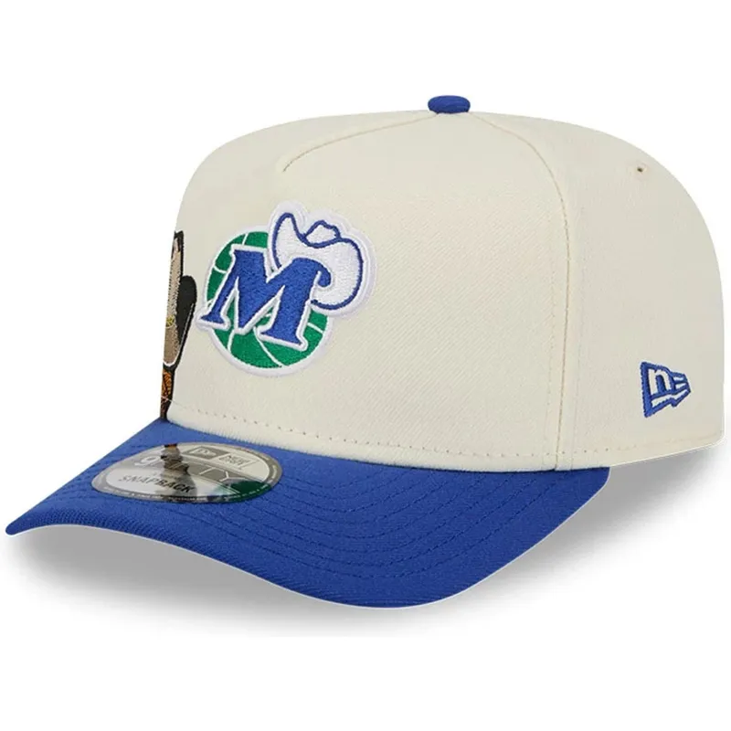 cappellino-visiera-curva-beige-e-blu-snapback-9fifty-a-frame-precurved-hardwood-classics-di-dallas-mavericks-nba-di-new-era