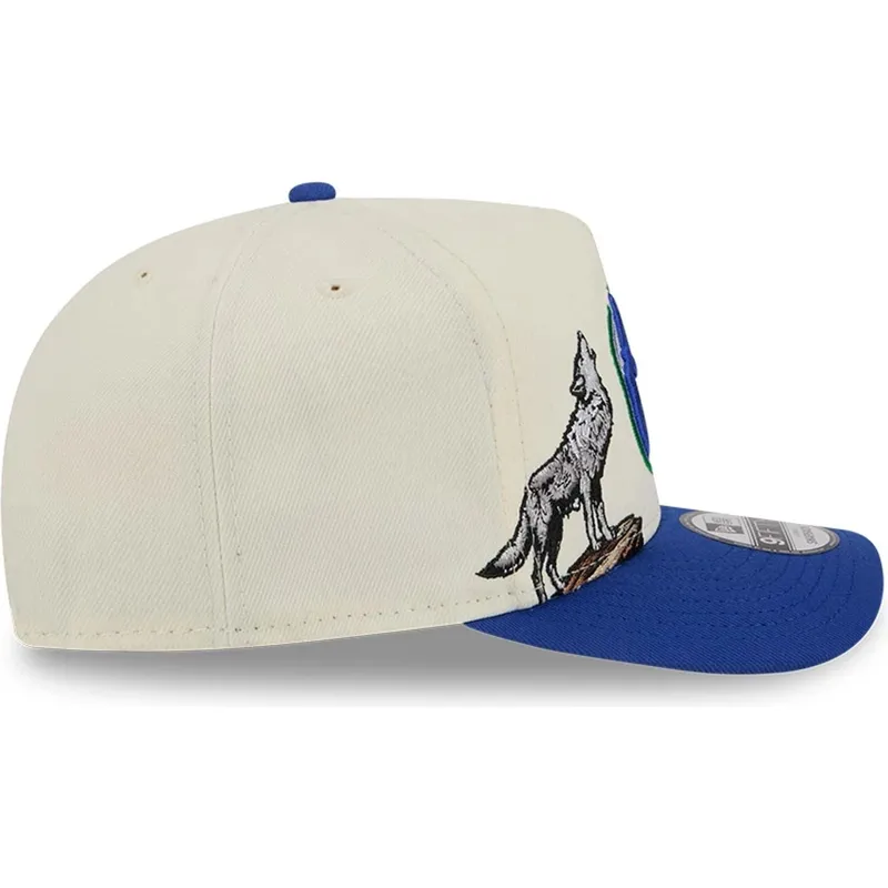 cappellino-visiera-curva-beige-e-blu-snapback-9fifty-a-frame-precurved-hardwood-classics-di-minnesota-timberwolves-nba-di-new-er
