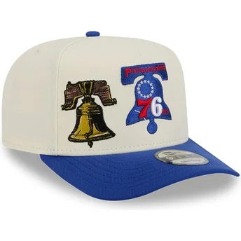 Cappellino curvo beige e blu snapback 9FIFTY A Frame Precurved Hardwood Classics dei Philadelphia 76ers NBA di New Era