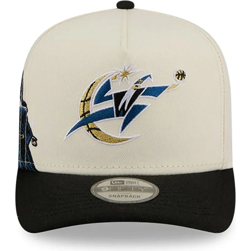 cappellino-visiera-curva-beige-e-nero-snapback-9fifty-a-frame-precurved-hardwood-classics-di-washington-wizards-nba-di-new-era