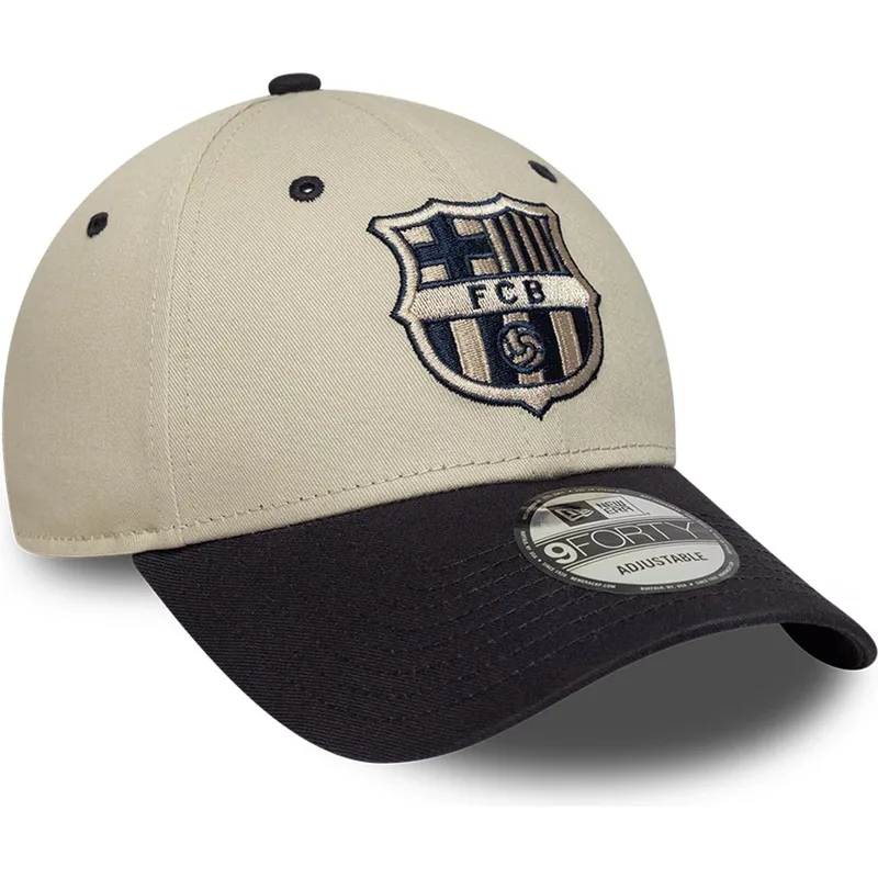 cappellino-curva-beige-e-blu-marino-regolabile-del-fc-barcelona-laliga-9forty-contrast-di-new-era