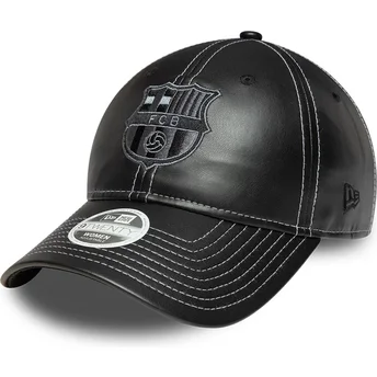 Cappellino curvo nero regolabile da donna del FC Barcelona LALIGA 9TWENTY PU Leather di New Era