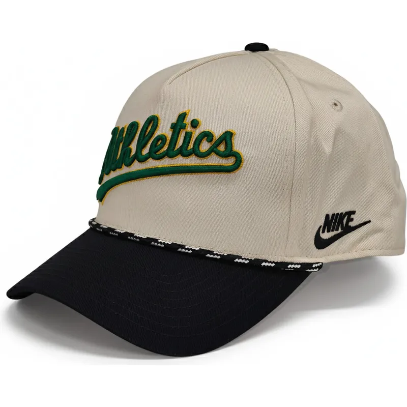 cappellino-curvo-beige-e-nero-snapback-rise-structured-degli-oakland-athletics-mlb-di-nike