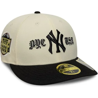 Cappellino curvo beige e nero regolabile 59FIFTY Low Profile Precurved Coops dei New York Yankees MLB di New Era