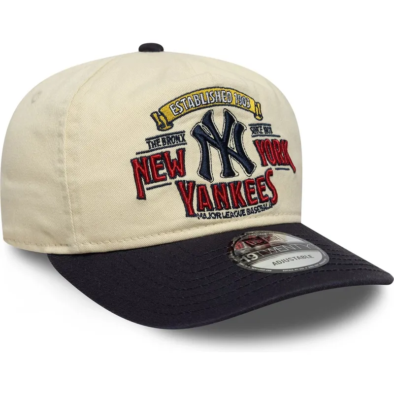 cappellino-curvo-beige-e-blu-marino-regolabile-19twenty-washed-graphic-di-new-york-yankees-mlb-di-new-era