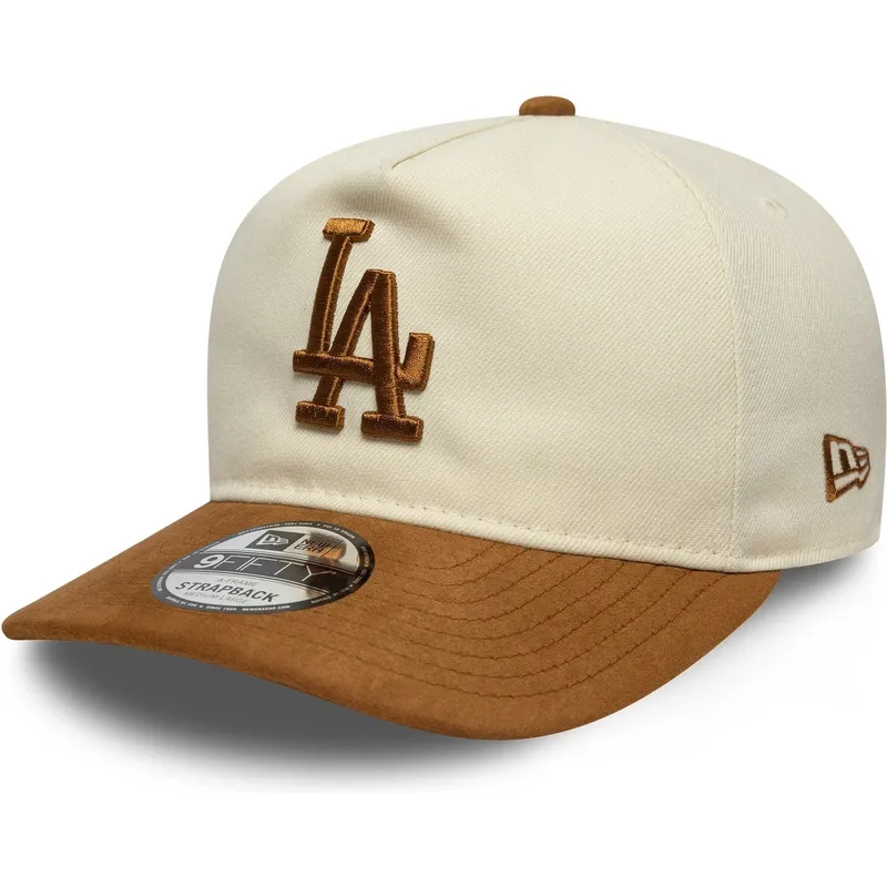 cappellino-con-visiera-curva-beige-e-marrone-regolabile-9fifty-a-frame-suede-visor-di-los-angeles-dodgers-mlb-di-new-era
