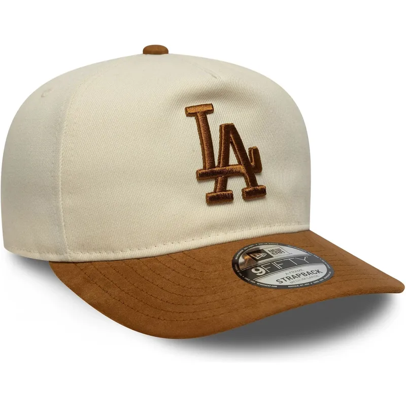 cappellino-con-visiera-curva-beige-e-marrone-regolabile-9fifty-a-frame-suede-visor-di-los-angeles-dodgers-mlb-di-new-era