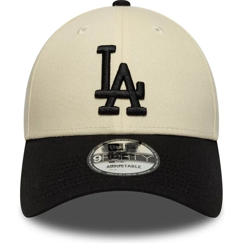 cappellino-con-visiera-curva-beige-e-nero-regolabile-9forty-colour-block-dei-los-angeles-dodgers-mlb-di-new-era