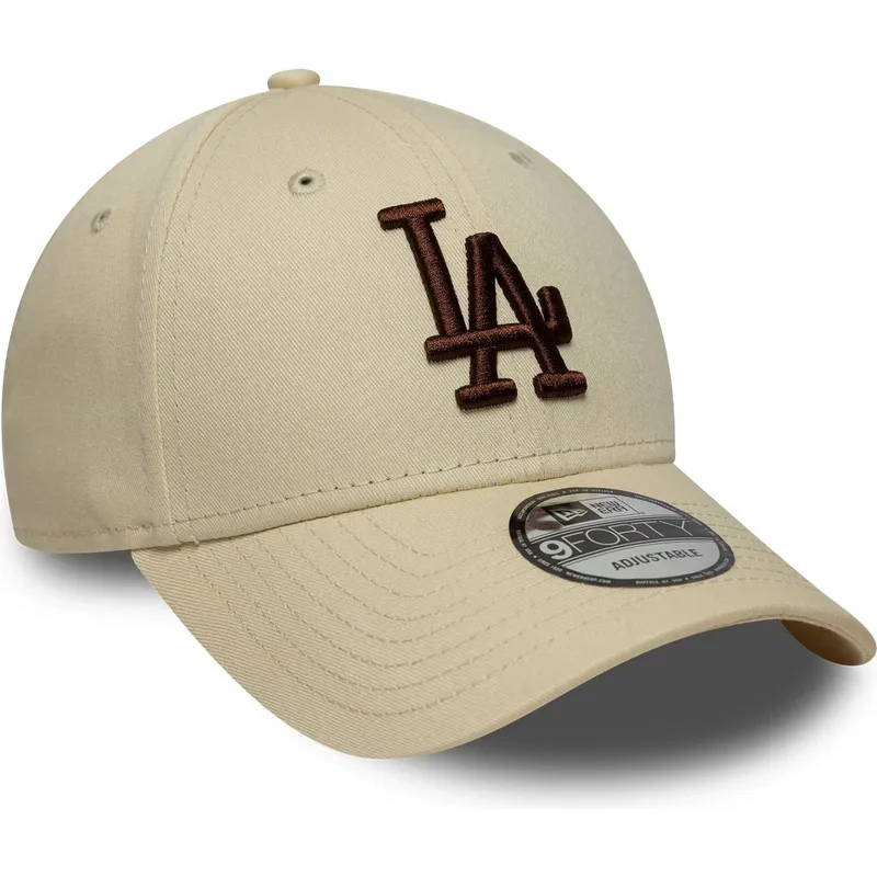 cappellino-con-visiera-curva-beige-regolabile-con-logo-marrone-9forty-league-essential-dei-los-angeles-dodgers-mlb-di-new-era