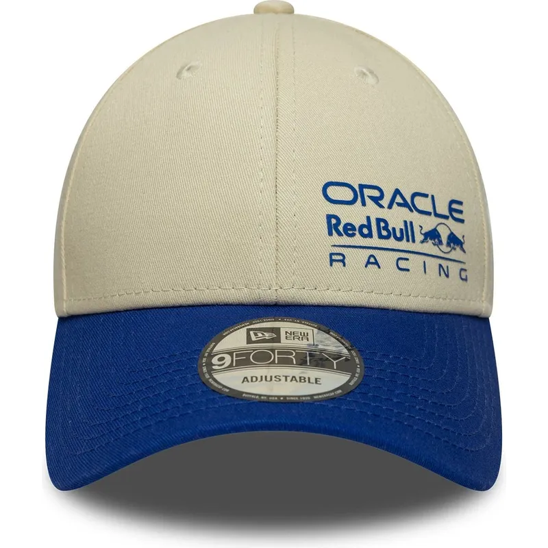 cappellino-curvo-beige-e-blu-regolabile-9forty-seasonal-di-red-bull-racing-formula-1-di-new-era