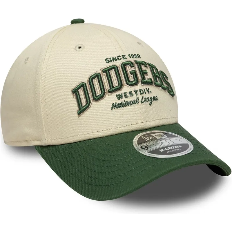 cappellino-curvo-beige-e-verde-regolabile-9forty-m-crown-wordmark-dei-los-angeles-dodgers-mlb-di-new-era