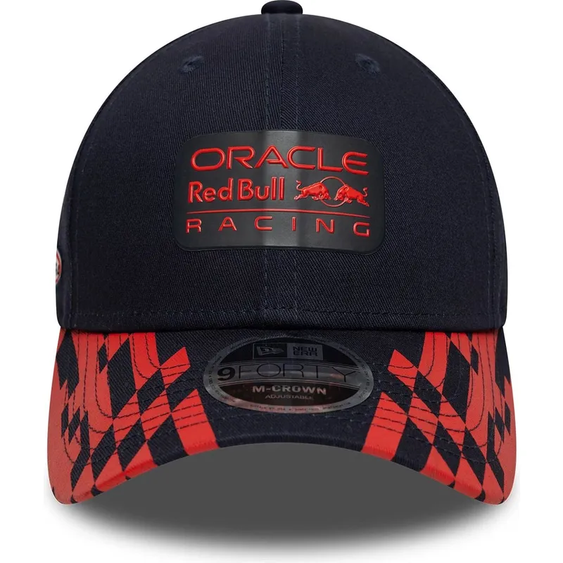 cappellino-visiera-curva-blu-marino-e-rosso-snapback-9forty-m-crown-visor-print-di-red-bull-racing-formula-1-di-new-era