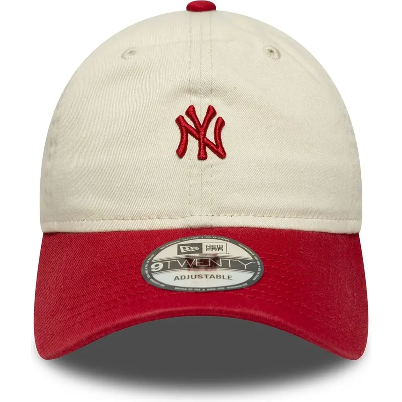cappellino-curvo-beige-e-rosso-regolabile-9twenty-mini-washed-dei-new-york-yankees-mlb-di-new-era