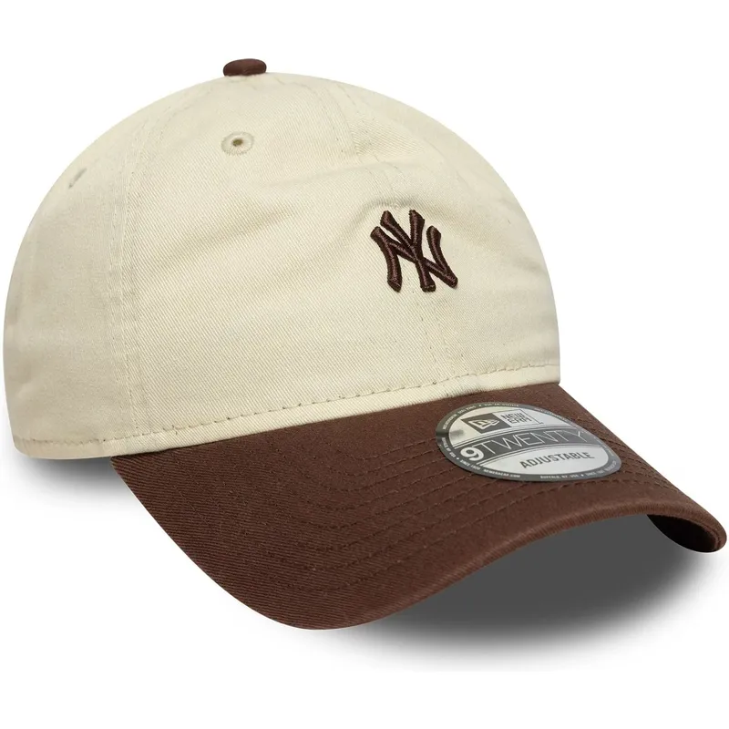 cappellino-curva-beige-e-marrone-regolabile-9twenty-mini-washed-di-new-york-yankees-mlb-di-new-era
