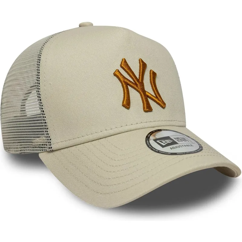 cappellino-trucker-beige-con-logo-marrone-a-frame-league-essential-dei-new-york-yankees-mlb-di-new-era