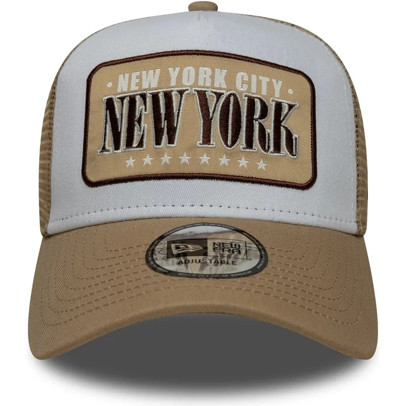 cappellino-trucker-bianco-e-marrone-a-frame-location-di-new-york-citta-e-spiagge-di-new-era