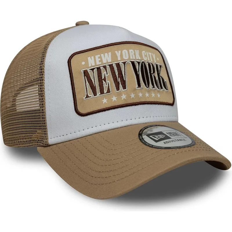 cappellino-trucker-bianco-e-marrone-a-frame-location-di-new-york-citta-e-spiagge-di-new-era